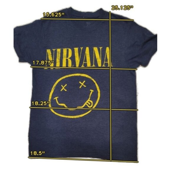 Nirvana Vintage Style Graphic T-Shirt Smiley Logo Print Blue & Yellow Medium - Picture 3 of 7